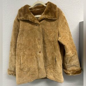 Jones New York Sport Premium Leather Cognac Button Down Coat Jacket. Size L